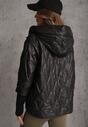 Czarna Pikowana Kurtka z Kapturem z Materiałem na Rękawach Grigoria