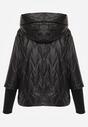 Czarna Pikowana Kurtka z Kapturem z Materiałem na Rękawach Grigoria