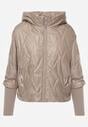 Brązowa Pikowana Kurtka z Kapturem z Materiałem na Rękawach Grigoria