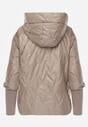 Brązowa Pikowana Kurtka z Kapturem z Materiałem na Rękawach Grigoria