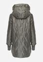 Zielona Przejściowa Kurtka z Kapturem Pikowanymi Przeszyciami i Suwakami Kave
