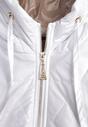 Biała Przejściowa Kurtka z Kapturem Pikowanymi Przeszyciami i Suwakami Kave