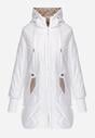 Biała Przejściowa Kurtka z Kapturem Pikowanymi Przeszyciami i Suwakami Kave