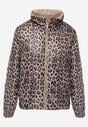 Ciemnobeżowa Pikowana Kurtka Dwustronna z Motywem Panterki i Naszywką Damike