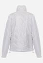 Biała Pikowana Kurtka Dwustronna z Motywem Panterki i Naszywką Damike