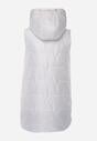 Biała Długa Kamizelka Pikowana z Nieodpinanym Kapturem Ozdobiona Naszywką Kasseda
