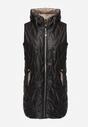Czarna Długa Kamizelka Pikowana z Nieodpinanym Kapturem Semaea