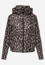 Ciemnobeżowa Panterkowa Kurtka z Odpinanym Kapturem Anastaera