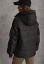 Czarna Pikowana Kurtka Puffer z Kapturem Ozdobiona Napisami Orellana