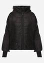 Czarna Pikowana Kurtka Puffer z Kapturem Ozdobiona Napisami Orellana