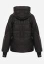 Czarna Pikowana Kurtka Puffer z Kapturem Ozdobiona Napisami Orellana