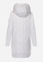 Biała Długa Kurtka Parka Pikowana z Kapturem Ozdobiona Aplikacją Rossea