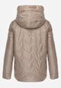 Brązowa Kurtka Przejściowa z Pikowanymi Przeszyciami Kieszeniami i Kapturem Fliphe