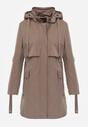 Ciemnobeżowa Kurtka Przejściowa Typu Parka z Odpinanym Kapturem Ozdobiona Sznurkami Fallaiah