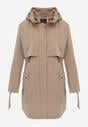 Brązowa Kurtka Przejściowa Typu Parka z Odpinanym Kapturem Ozdobiona Sznurkami Fallaiah