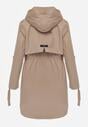 Brązowa Kurtka Przejściowa Typu Parka z Odpinanym Kapturem Ozdobiona Sznurkami Fallaiah