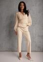 Beżowe Klasyczne Spodnie VICES Garniturowe High Waist Dimaia