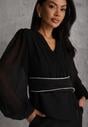 Czarna Bluzka VICES w Kopertowym Stylu z Luźnymi Transparentnymi Rękawami i Dekoltem V Inge