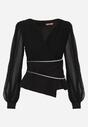 Czarna Bluzka VICES w Kopertowym Stylu z Luźnymi Transparentnymi Rękawami i Dekoltem V Inge