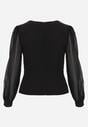 Czarna Bluzka VICES w Kopertowym Stylu z Luźnymi Transparentnymi Rękawami i Dekoltem V Inge