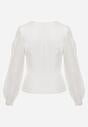 Biała Bluzka VICES w Kopertowym Stylu z Luźnymi Transparentnymi Rękawami i Dekoltem V Inge