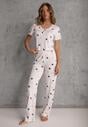 Biały Elastyczny Komplet Piżamowy w Serduszka Spodnie i Top Isle