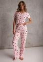 Różowy Elastyczny Komplet Piżamowy w Serduszka Spodnie i Top Isle