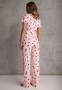 Różowy Elastyczny Komplet Piżamowy w Serduszka Spodnie i Top Isle