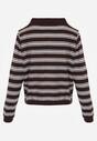 Brązowy Pasiasty Sweter z Kołnierzem i Guzikami Marlea