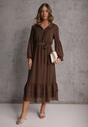 Brązowa Sukienka Boho z Paskiem Guzikami i Falbanami Nevinete