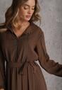 Brązowa Sukienka Boho z Paskiem Guzikami i Falbanami Nevinete