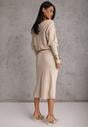 Beżowa Nietoperzowa Sukienka z Dzianiny z Wiskozą z Dekoltem w Łódkę Yuzoma