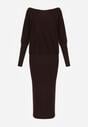 Brązowa Nietoperzowa Sukienka z Dzianiny z Wiskozą z Dekoltem w Łódkę Yuzoma