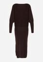 Brązowa Nietoperzowa Sukienka z Dzianiny z Wiskozą z Dekoltem w Łódkę Yuzoma