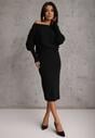Czarna Nietoperzowa Sukienka z Dzianiny z Wiskozą z Dekoltem w Łódkę Yuzoma