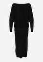 Czarna Nietoperzowa Sukienka z Dzianiny z Wiskozą z Dekoltem w Łódkę Yuzoma