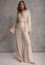 Beżowe Spodnie Wide Leg High Waist z Wiskozy Terilinae