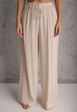 Beżowe Spodnie Wide Leg High Waist z Wiskozy Terilinae