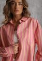 Różowa Koszula z Bawełny Oversize w Pionowe Paski Telaria
