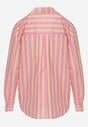 Różowa Koszula z Bawełny Oversize w Pionowe Paski Telaria