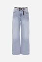 Niebieskie Szerokie Jeansy z Bawełny High Waist z Paskiem w Stylu Sznurówki Vetinia