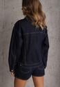 Granatowa Oversizowa Kurtka Jeansowa z Bawełną Vimaloras