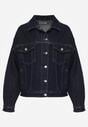 Granatowa Oversizowa Kurtka Jeansowa z Bawełną Vimaloras