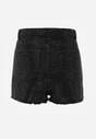 Czarne Eleganckie Spódnico-Szorty Jeansowe z Bawełną Ozdobione Cyrkoniami Risalenna