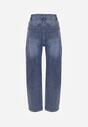 Granatowe Jeansy Barrel Leg High Waist z Bawełny Tinamist