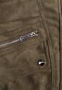 Ciemnobeżowa Kurtka Utility Cropped z Imitacji Zamszu z Suwakami i Paskiem w Talii Gleania