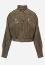 Zielona Kurtka Utility Cropped z Imitacji Zamszu z Suwakami i Paskiem w Talii Gleania