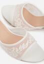 Białe Siateczkowe Klapki na Metalicznej Szpilce z Imitacją Pereł i Haftem w Kwiaty Polia