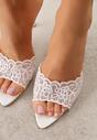 Białe Koronkowe Klapki na Szpilce Lyvete