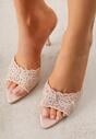 Beżowe Koronkowe Klapki na Szpilce Lyvete